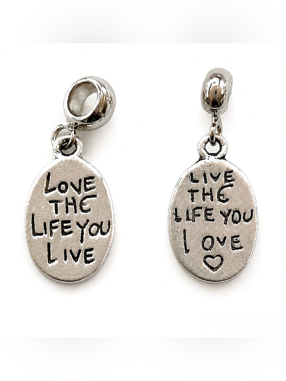 Silver Double Sided Dangle Charm “Love the Life You Live” Pandora Style